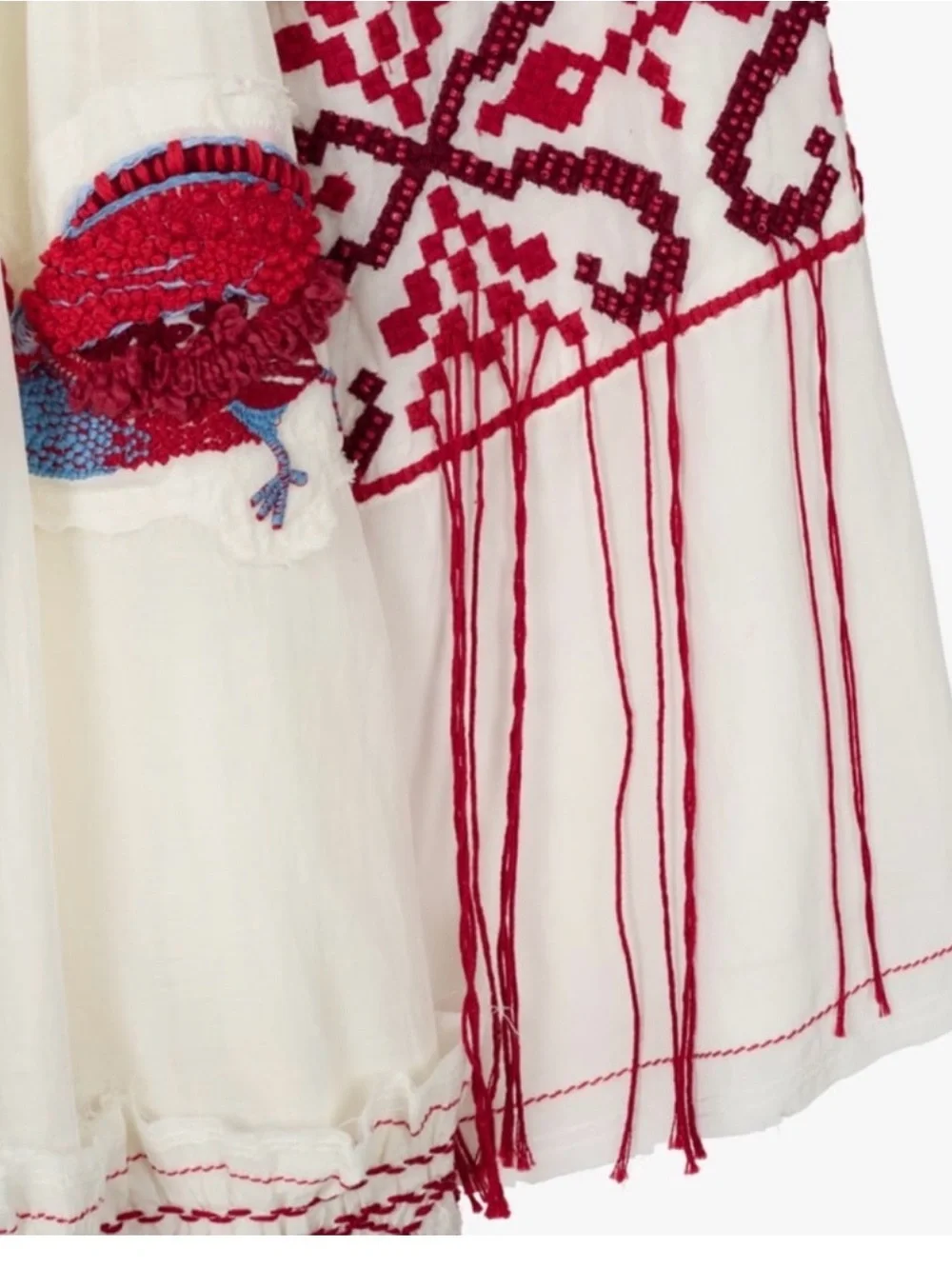 White Midi Dress with Red Embroidery